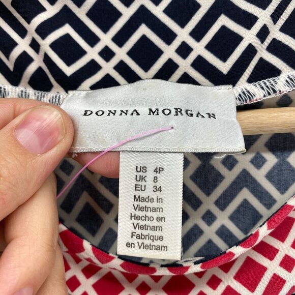 Donna Morgan Dress Women 4P Petite Black Geometric Shift Midi 3/4 Sleeve Casual - Picture 5 of 9